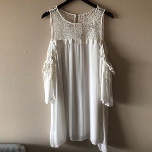 Entro cold shoulder open sleeve white lace dress
